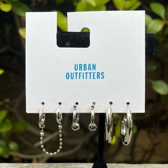 NWT New Urban Outfitters UO Silver Hoop Earring Set 3 Earrings - Picture 1 of 3